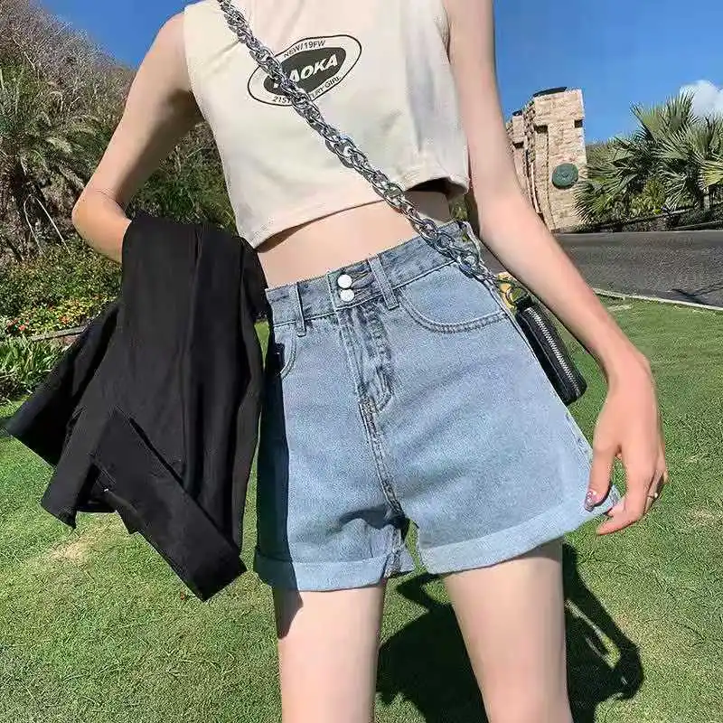 Fashion women's jeans shorts casual slim high waist loose double button 2021 new lotus leaf roll shorts for women
Fashion women's jeans shorts casual slim high waist loose double button 2021 new lotus leaf roll shorts for women