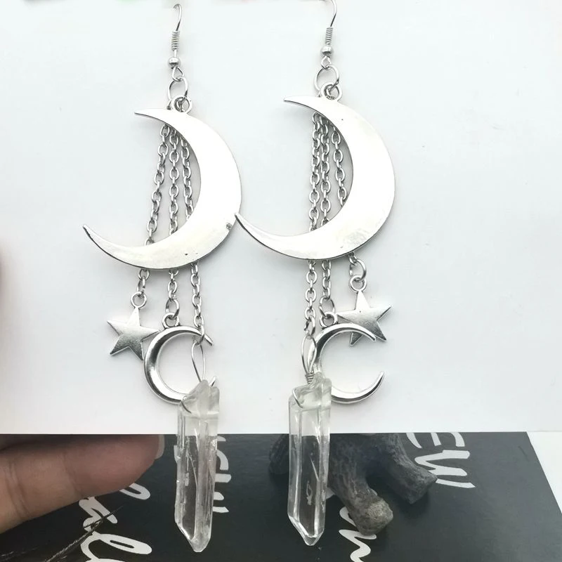White Imitate Quartz Crystal Aura Witchy Earrings, Crescent Moon Gothic Occult Boho Crystal Crown Accessories Jewelry Earrings
White Imitate Quartz Crystal Aura Witchy Earrings, Crescent Moon Gothic Occult Boho Crystal Crown Accessories Jewelry Earrings