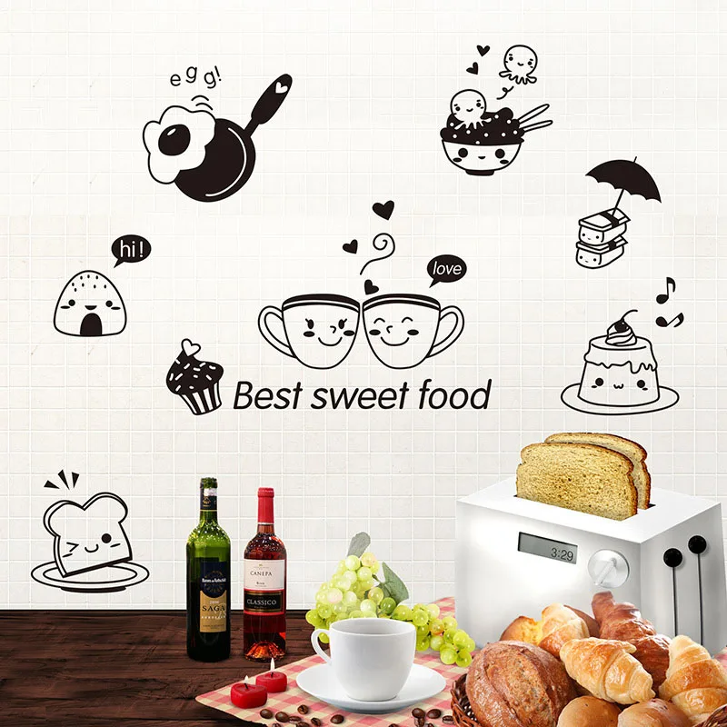 

Kitchen Wall Stickers PVC Coffee Sweet Food DIY Wall Art Decal Decoration Oven Dining Hall Wallpapers Wall Decals/Adhesive