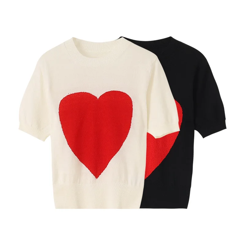 Summer Women's Heart Jacquard T-Shirt Thin Knitted Short Sleeve Knitting Tops Slim Fitted Waisted Casual Style B-023
Summer Women's Heart Jacquard T-Shirt Thin Knitted Short Sleeve Knitting Tops Slim Fitted Waisted Casual Style B-023