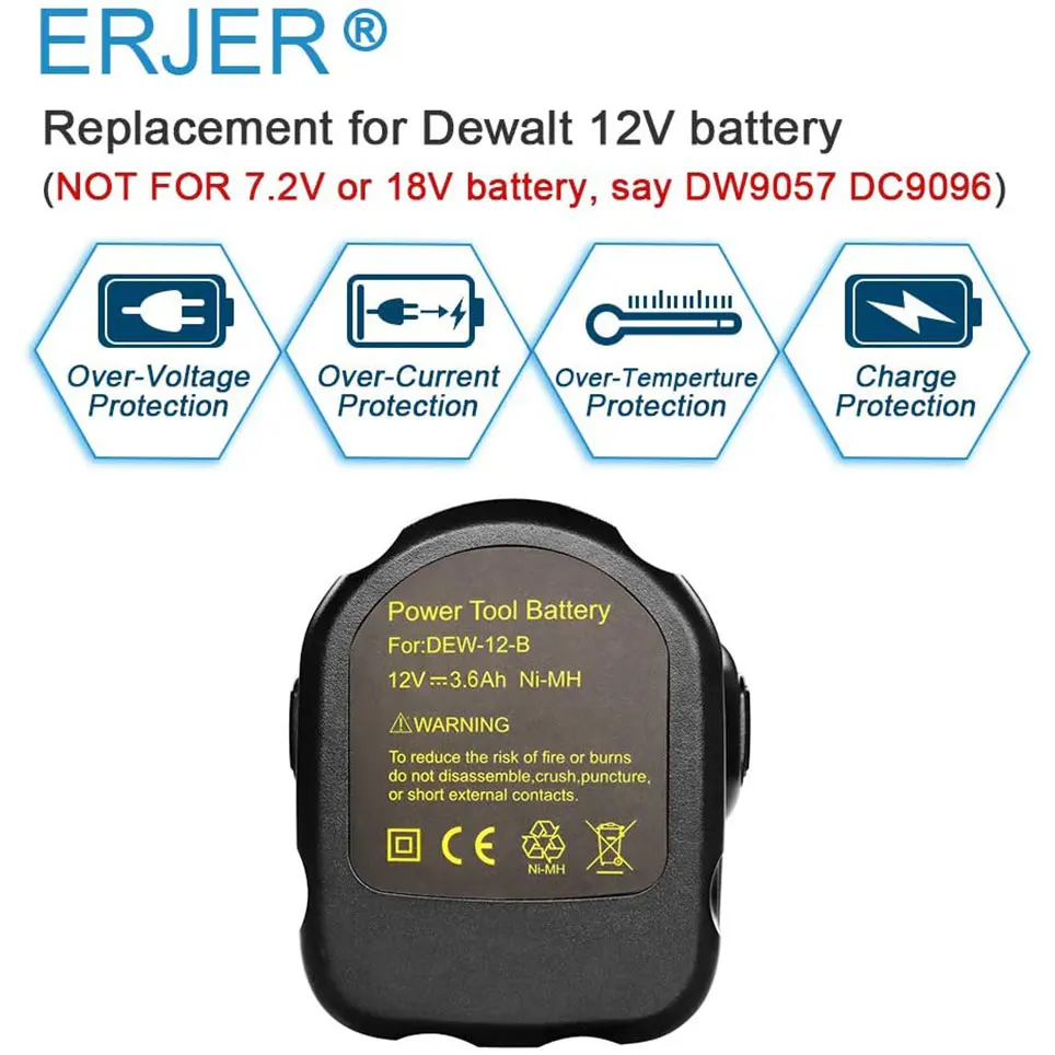 ERJER 2 шт. 3,6 Ач для Dewalt 12 В Аккумулятор XRP DW9071 усовершенствованная сменная никель-металлогидридная батарея для Dewalt 12 в беспроводных электроинс...
ERJER 2 шт. 3,6 Ач для Dewalt 12 В Аккумулятор XRP DW9071 усовершенствованная сменная никель-металлогидридная батарея для Dewalt 12 в беспроводных электроинс...