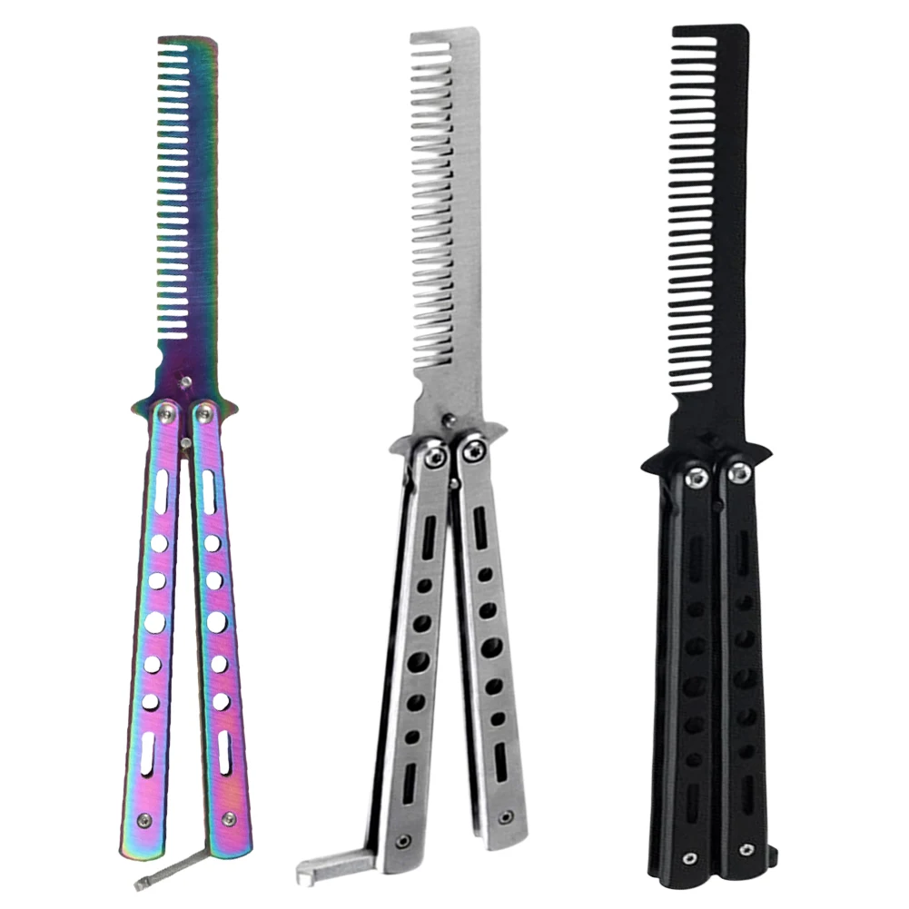 Foldable Comb Outdoor Camping Stainless Steel Practice Training Butterfly Knife Comb Beard Moustache Brushes Hairdressing Tool
Foldable Comb Outdoor Camping Stainless Steel Practice Training Butterfly Knife Comb Beard Moustache Brushes Hairdressing Tool
