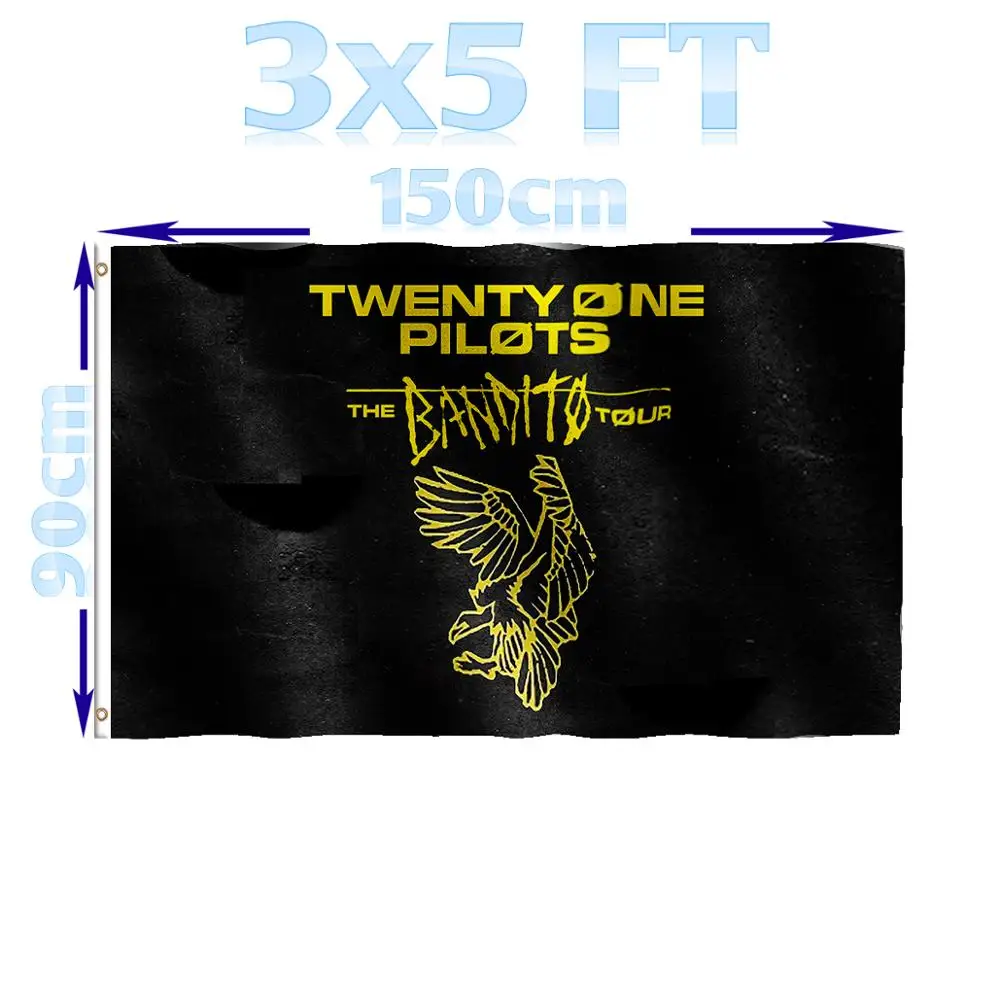 

BENFACTORY Store 3x5 ft Black Background Yellow Twenty One Pilots The BANDITO Tour Eagle Flag Single Layer 100D Polyester