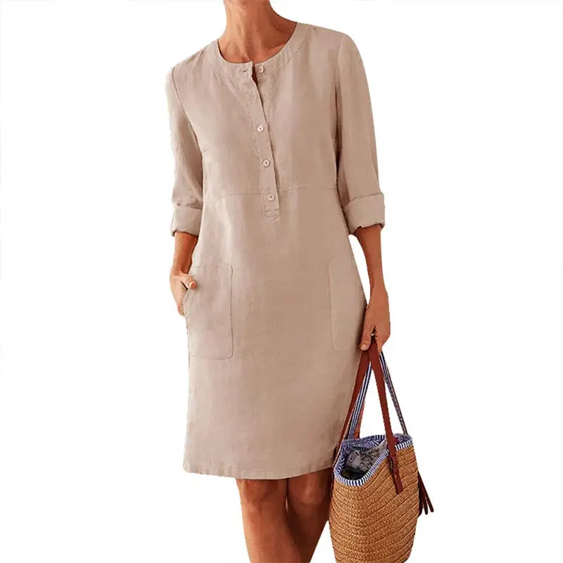 Casual Solid Color Cotton Women Botton Dress Plus Size Linen Female Long Sleeve Tunic Kaftan Dress Summer Dresses Quality Cloth
Casual Solid Color Cotton Women Botton Dress Plus Size Linen Female Long Sleeve Tunic Kaftan Dress Summer Dresses Quality Cloth