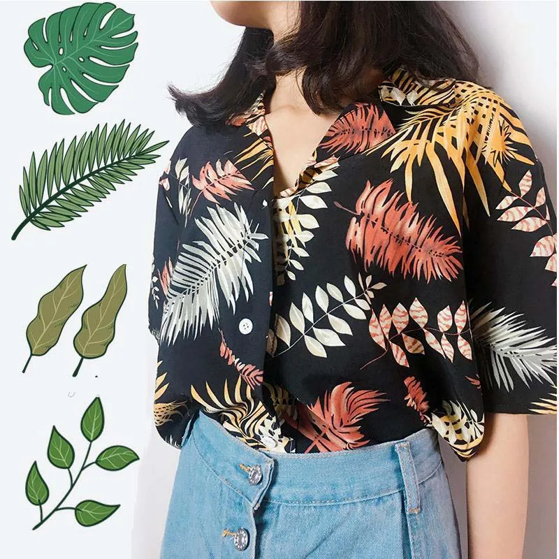 Women Clothes Boho Leaves Printed Female Shirt Blouse Short Sleeve Turn Down Collar Chiffon Tops Chic Blouses Loose Blusas
Women Clothes Boho Leaves Printed Female Shirt Blouse Short Sleeve Turn Down Collar Chiffon Tops Chic Blouses Loose Blusas