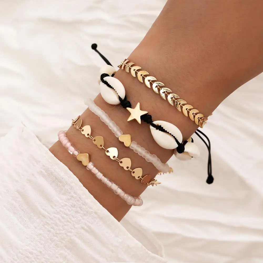 Boho Mixed Leaves Heart Star Link Chain Bracelet Geometric Crystal Beads Pentagram Shell Multi-layer Bracelet Women Wholesale
Boho Mixed Leaves Heart Star Link Chain Bracelet Geometric Crystal Beads Pentagram Shell Multi-layer Bracelet Women Wholesale