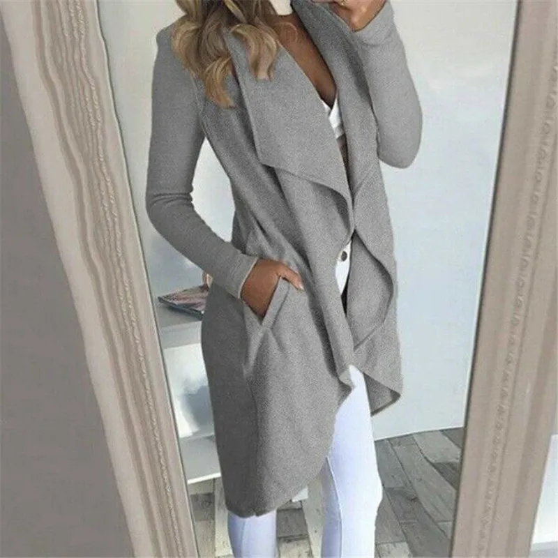 women long sleeve slim trench casual solid color outwear fashion office coat chic long trench ladies french style work trench 
women long sleeve slim trench casual solid color outwear fashion office coat chic long trench ladies french style work trench