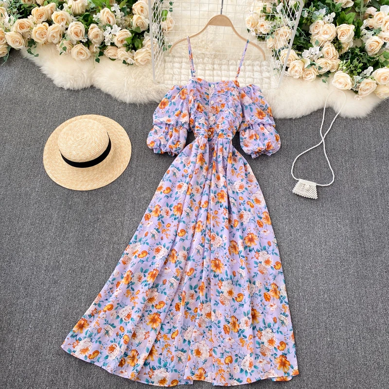 New Summer Women Beach Vacation Sexy Off Shoulder Spaghetti Strap Dress Sweet Puff Sleeve Floral Chiffon Long Dress
New Summer Women Beach Vacation Sexy Off Shoulder Spaghetti Strap Dress Sweet Puff Sleeve Floral Chiffon Long Dress