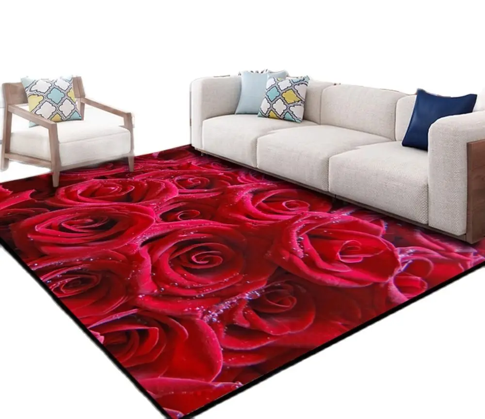 Fresh blossoming red rose living room carpet rectangle 3D flower printing sofa area rug
Fresh blossoming red rose living room carpet rectangle 3D flower printing sofa area rug