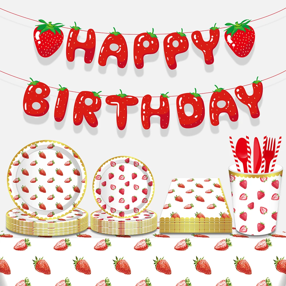 Sweet ONE Birthday Strawberry Fruit Hawaii Disposable Tableware Sets Plates Tablecloths Banner Baby Shower Party Decorations
Sweet ONE Birthday Strawberry Fruit Hawaii Disposable Tableware Sets Plates Tablecloths Banner Baby Shower Party Decorations
