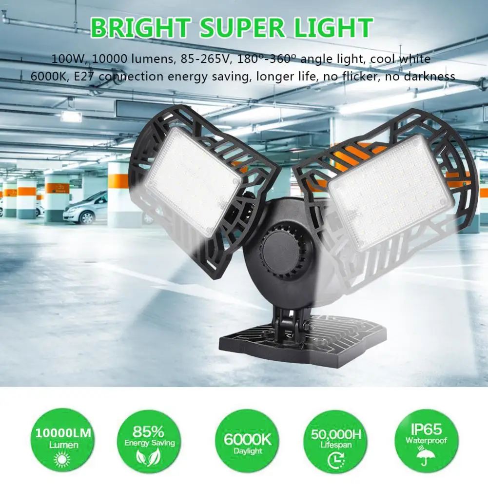100W Deformable LED Garage Light High Bay Light Waterproof E27/ E26 Ceiling Light Factory Workshop Industrial Lighting 85-265v
100W Deformable LED Garage Light High Bay Light Waterproof E27/ E26 Ceiling Light Factory Workshop Industrial Lighting 85-265v