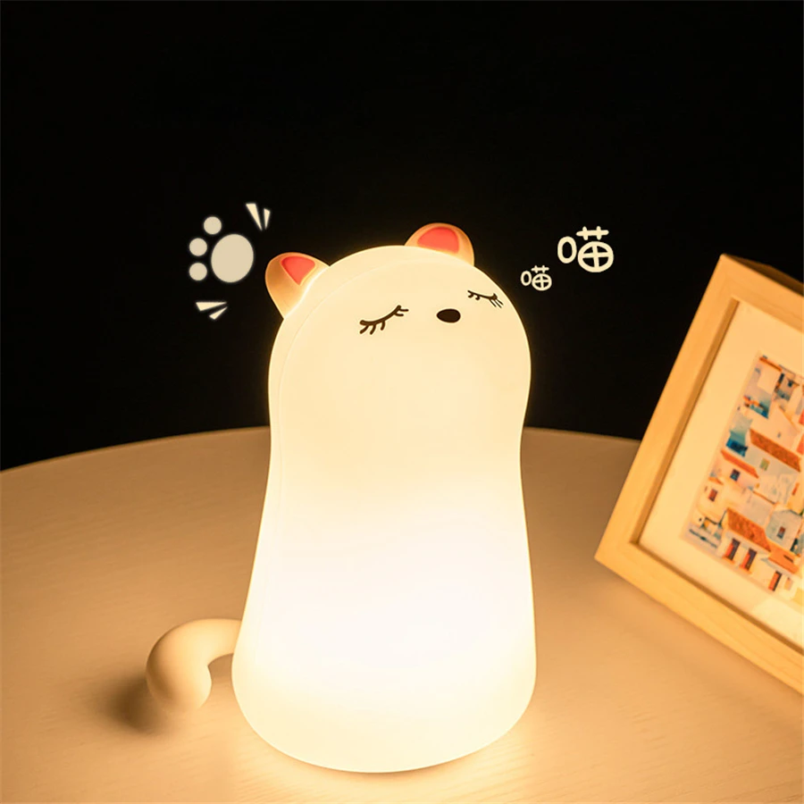 

LED Night Light Lamp Colors Cute Silicone Cat Room Nightlights Atmosphere Table Bedroom Bedside Lamp USB Change for Kids Baby