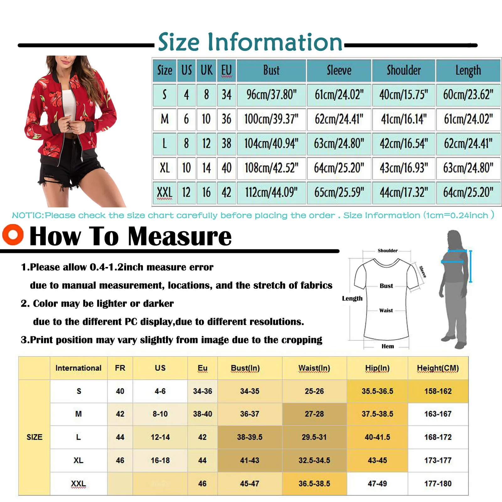 Fashion Women's Floral Printed Bomber Jacket Vintage Slim Long Sleeve Zipper Up Biker Coat Tops Chaqueta Outerwear Windbreak#g3
Fashion Women's Floral Printed Bomber Jacket Vintage Slim Long Sleeve Zipper Up Biker Coat Tops Chaqueta Outerwear Windbreak#g3
