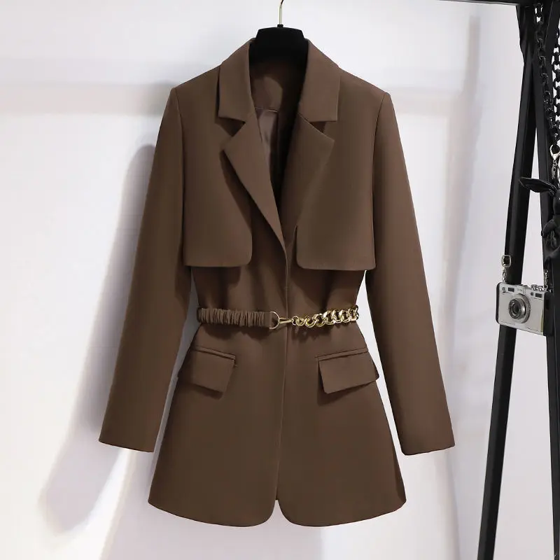 Women's Korean Casual Spring and Autumn Suit Jacket, Pure Color Coat, Belt Chain Pocket, Decorative Coat, Women's Clothing
Women's Korean Casual Spring and Autumn Suit Jacket, Pure Color Coat, Belt Chain Pocket, Decorative Coat, Women's Clothing