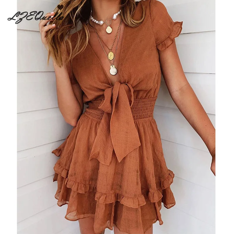 LZEQuella Women Ruffle Bowtie Mini Dress Summer 2021 Solid V Neck Ladies Casual Dresses A Line Chic Party Dress Vestidos Mujer
LZEQuella Women Ruffle Bowtie Mini Dress Summer 2021 Solid V Neck Ladies Casual Dresses A Line Chic Party Dress Vestidos Mujer