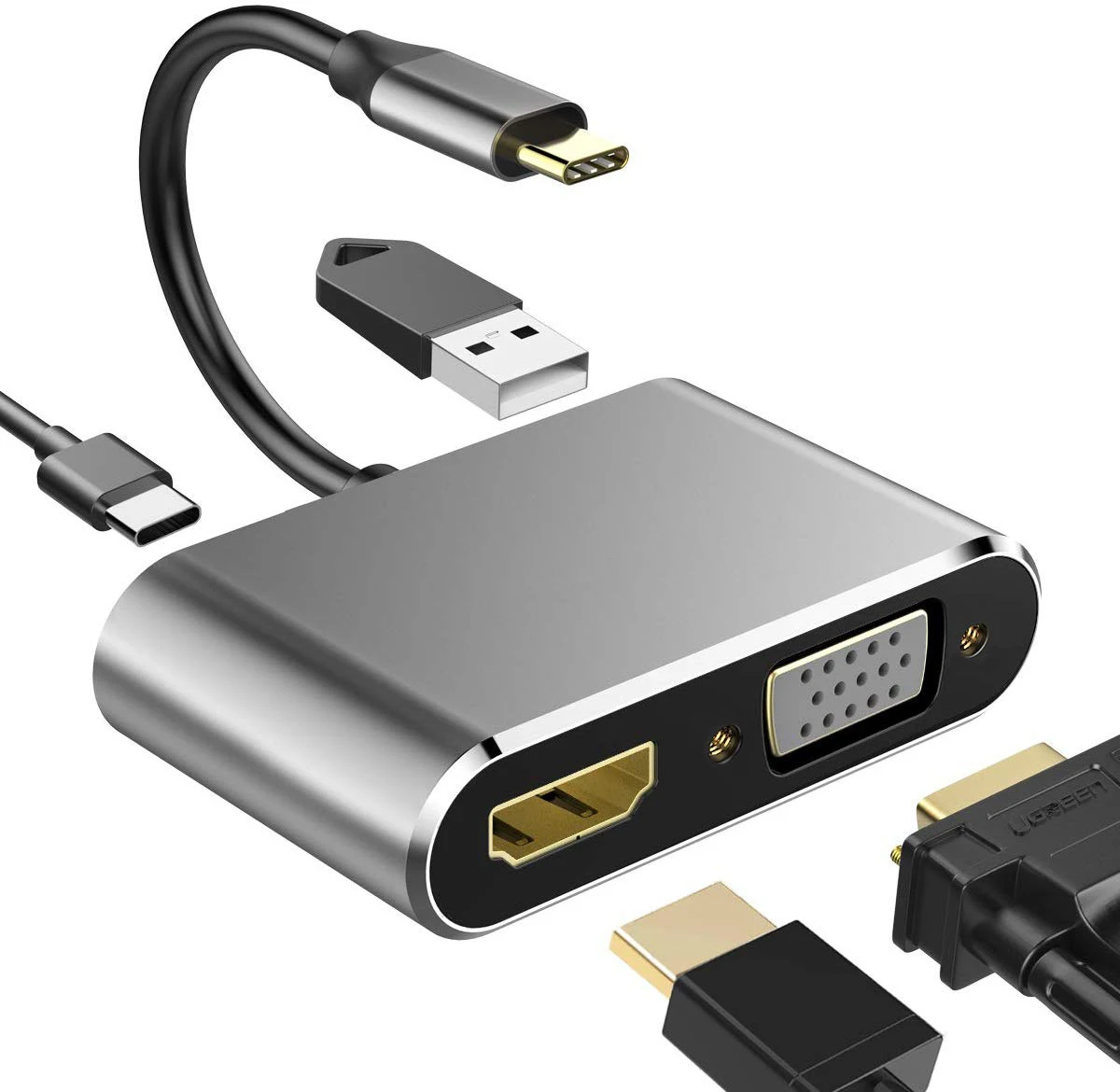 

Adaptador VGA 4 en 1 USB C HD 4K USB 3,1 tipo C USB-C a VGA HD, convertidor de vídeo para Macbook Pro/ iPad Pro