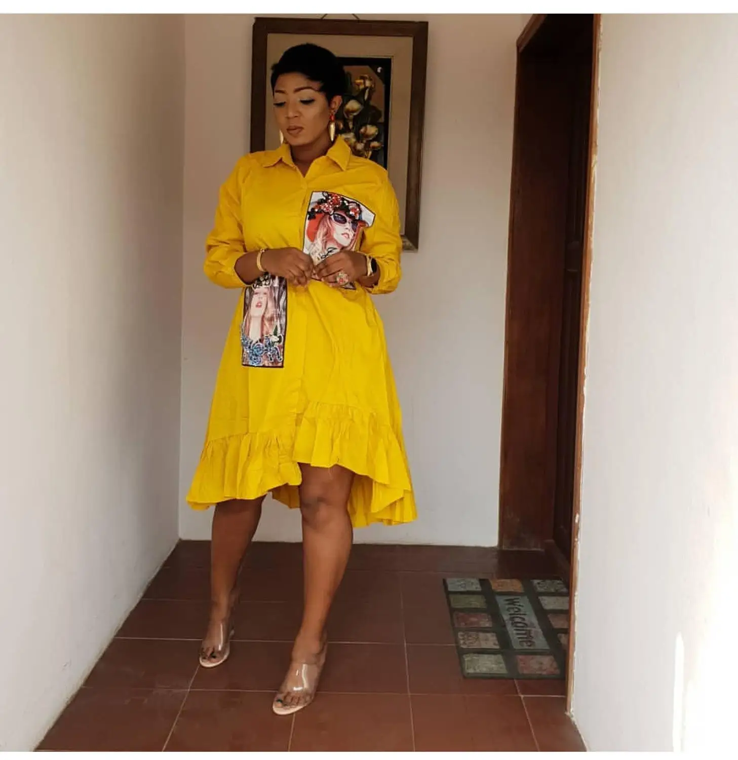 African cotton irregular pleated beaded shirt dress African dresses for women ROM80196
African cotton irregular pleated beaded shirt dress African dresses for women ROM80196