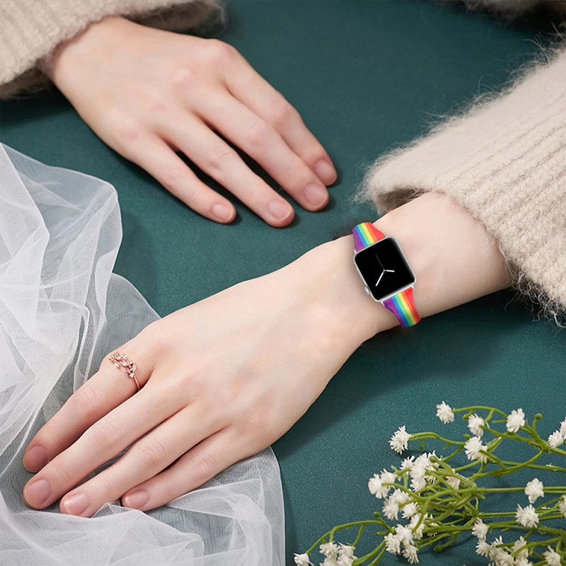 Кожаный ремешок для Apple Watch 44 мм/40 мм iWatch 38 42 Pride Edition часов apple watch 6 se 5 4 3 2 1 браслет |