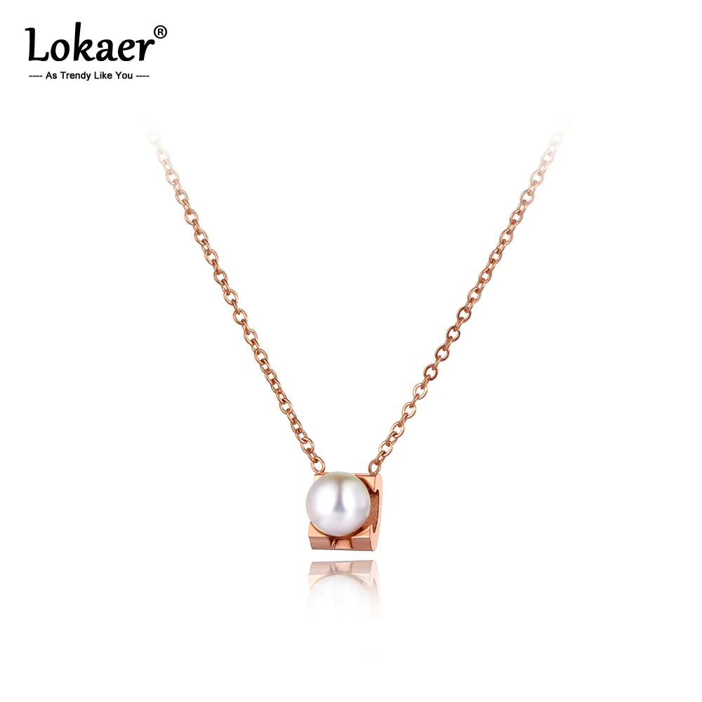 

Lokaer Original Design Stainless Steel White Pearl Charm Pendant Necklace Jewelry Trendy CZ Crystal Necklace For Women N20212
