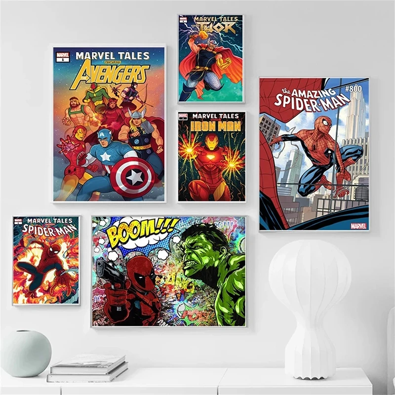 Картина на холсте с изображением Человека-паука, Тора 
Картина на холсте с изображением Человека-паука, Тора