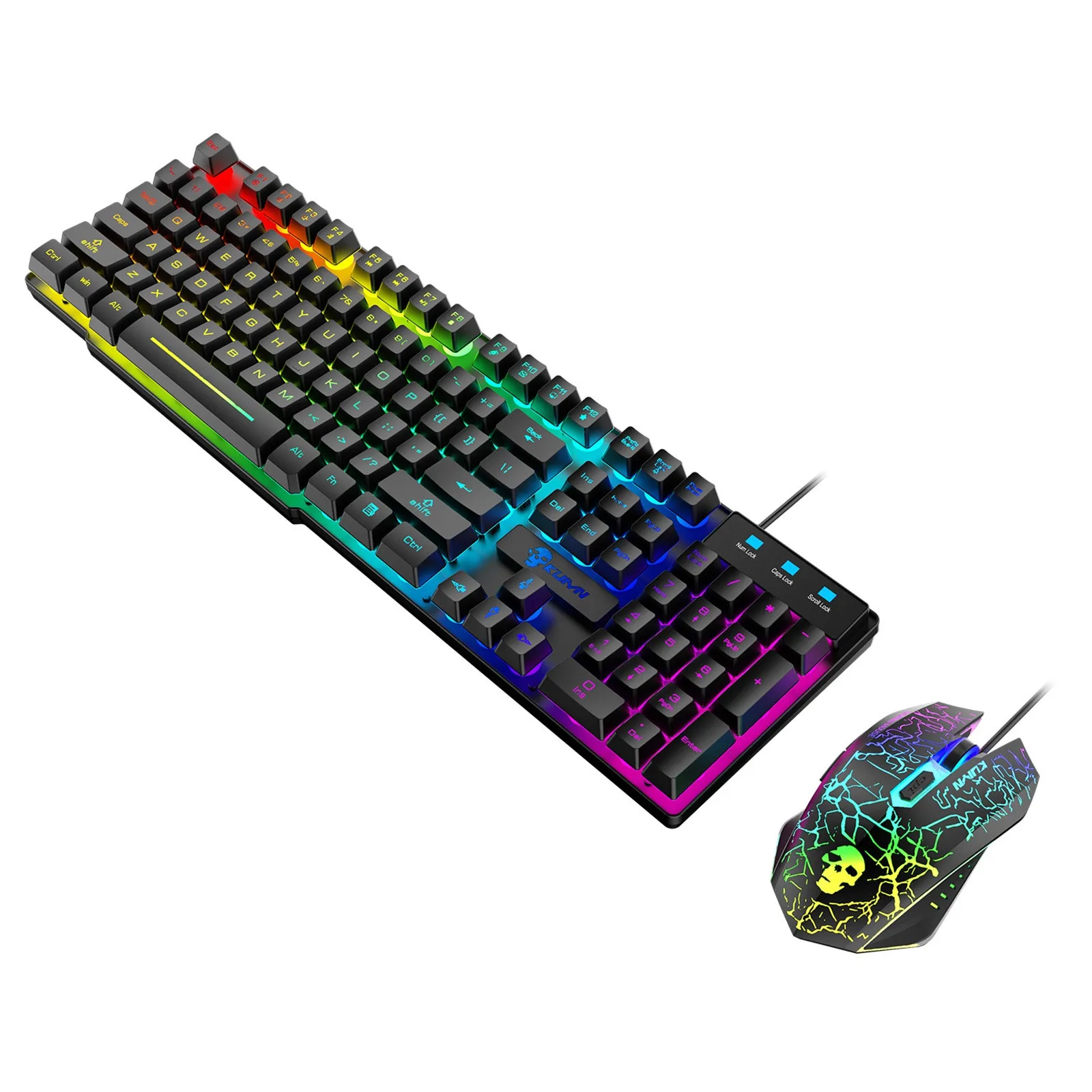 Проводная игровая клавиатура и коврик для мыши T6 Rainbow с разноцветной подсветкой