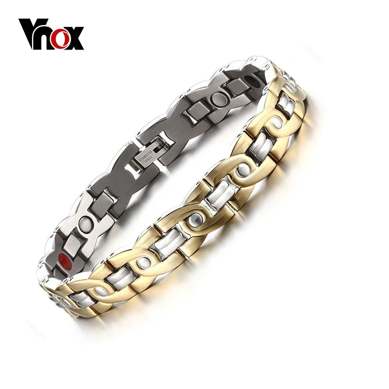 Vnox магнитотерапия браслет Для мужчин Jewelry боли при артрите Нержавеющая сталь