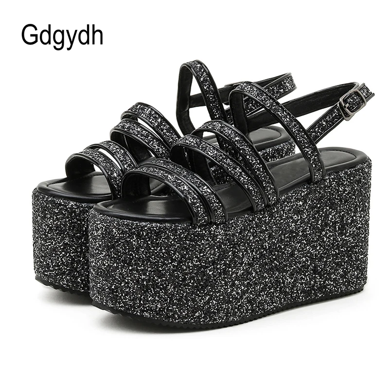 Gdgydh Trendy Sandals Women Wedges Heel Brand Deisgn Bling Sequines Back Strap Thick Sole Platform Shoes On Summer Club Party 
Gdgydh Trendy Sandals Women Wedges Heel Brand Deisgn Bling Sequines Back Strap Thick Sole Platform Shoes On Summer Club Party