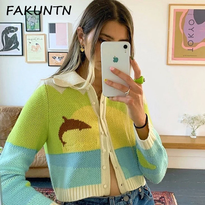 FAKUNTN y2k Cardigan For Women Sweater Jacket Long Sleeve Top 2021 Spring Autumn Fashion Printed Lapel Green Knitted Cardigan
FAKUNTN y2k Cardigan For Women Sweater Jacket Long Sleeve Top 2021 Spring Autumn Fashion Printed Lapel Green Knitted Cardigan