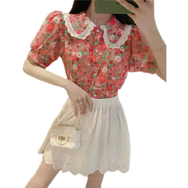 COIGARSAM Short Sleeve korean blouse women New Summer Loose Lace Peter pan Collar blusas womens tops and blouses Image Color
COIGARSAM Short Sleeve korean blouse women New Summer Loose Lace Peter pan Collar blusas womens tops and blouses Image Color