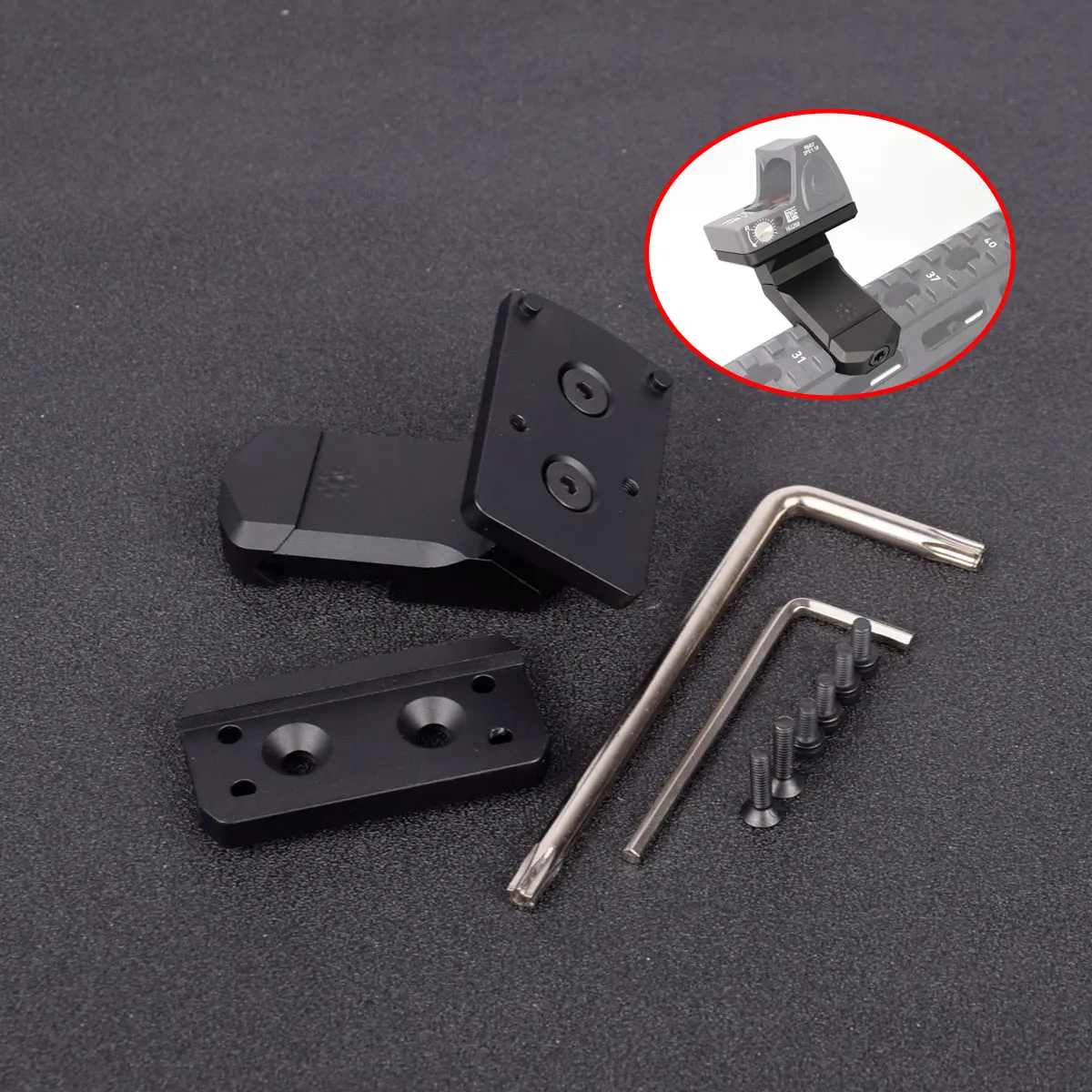 ARISAKA OOM OFFSET OPTIC MOUNT for Red Dot Sights T1 T2 H1 H2 RMR SRO SIG Romeo Holosun Docter Eotech MRDS Vortex Venom Viper 
ARISAKA OOM OFFSET OPTIC MOUNT for Red Dot Sights T1 T2 H1 H2 RMR SRO SIG Romeo Holosun Docter Eotech MRDS Vortex Venom Viper
