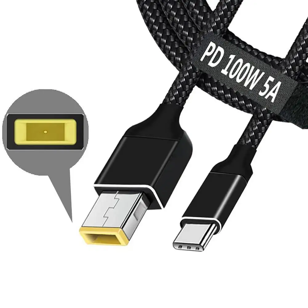 Тонкий квадратный USB-кабель 100 Вт сетевой шнур зарядного устройства Type-C PD для