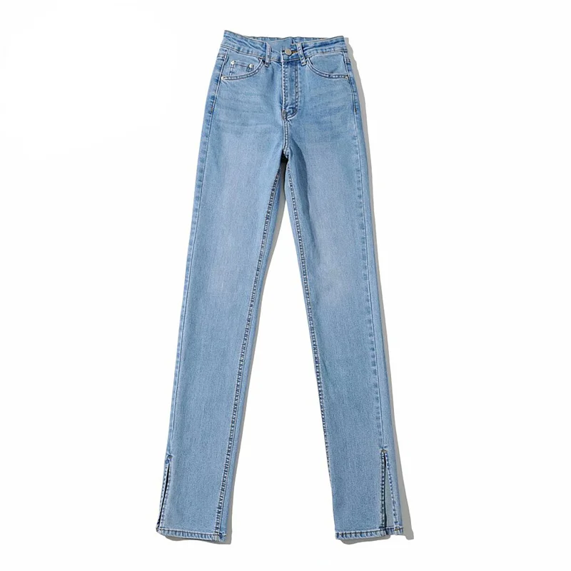 Summer new style women's street casual high-waisted solid color stretch thin cotton feet split long jeans female XS-L four yards
Summer new style women's street casual high-waisted solid color stretch thin cotton feet split long jeans female XS-L four yards