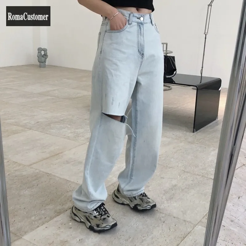 Spring Womens New Hole Jeans Fashion High Street High Waist Straight Loose Korean Concise Wide Leg Pants Female Casual Pants
Spring Womens New Hole Jeans Fashion High Street High Waist Straight Loose Korean Concise Wide Leg Pants Female Casual Pants