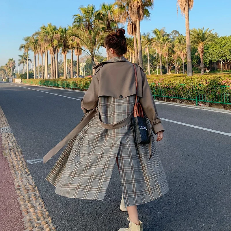 Women's Autumn Coat Long Over The Knee Jacket Loose Windbreaker Coats Spring 2021 Elegantt Plaid Stitching Ladies Trench Coat
Women's Autumn Coat Long Over The Knee Jacket Loose Windbreaker Coats Spring 2021 Elegantt Plaid Stitching Ladies Trench Coat