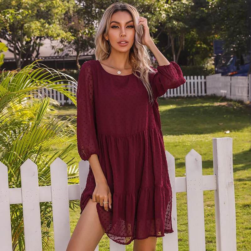 2021 Spring Summer New Short Dress Women O Neck Three Quarter Sleeve Solid Mini Dress Ladies Loose Party Dresses Female
2021 Spring Summer New Short Dress Women O Neck Three Quarter Sleeve Solid Mini Dress Ladies Loose Party Dresses Female