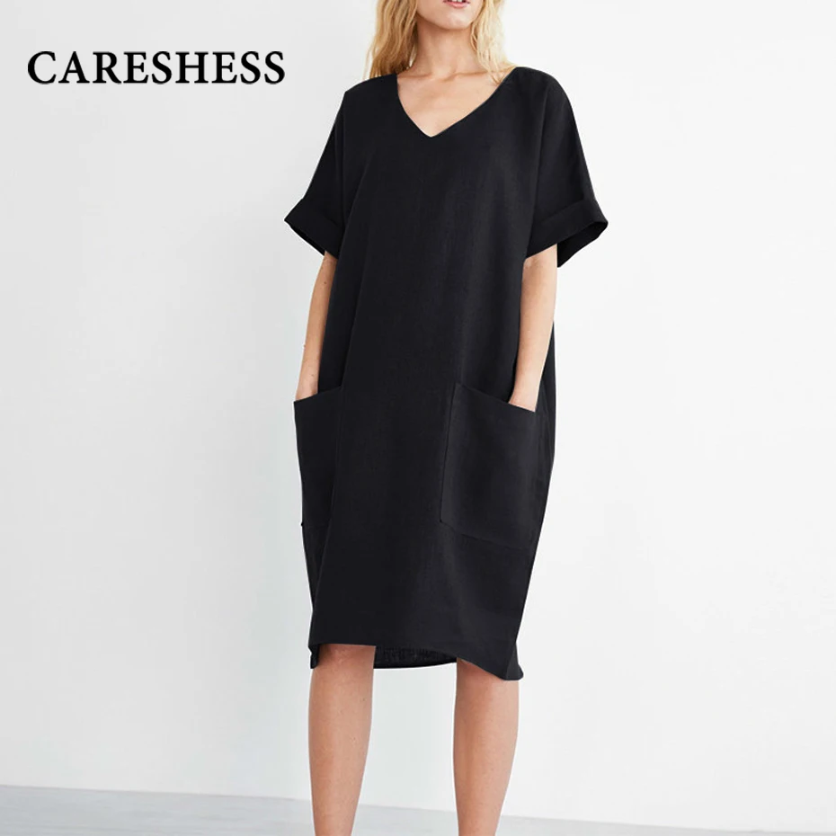 CARESHESS V-neck Short Sleeve Women Maxi Dress 2021 Fashion Vintage Loose Sundress Summer Solid Color Pocket Women Long Dresses
CARESHESS V-neck Short Sleeve Women Maxi Dress 2021 Fashion Vintage Loose Sundress Summer Solid Color Pocket Women Long Dresses