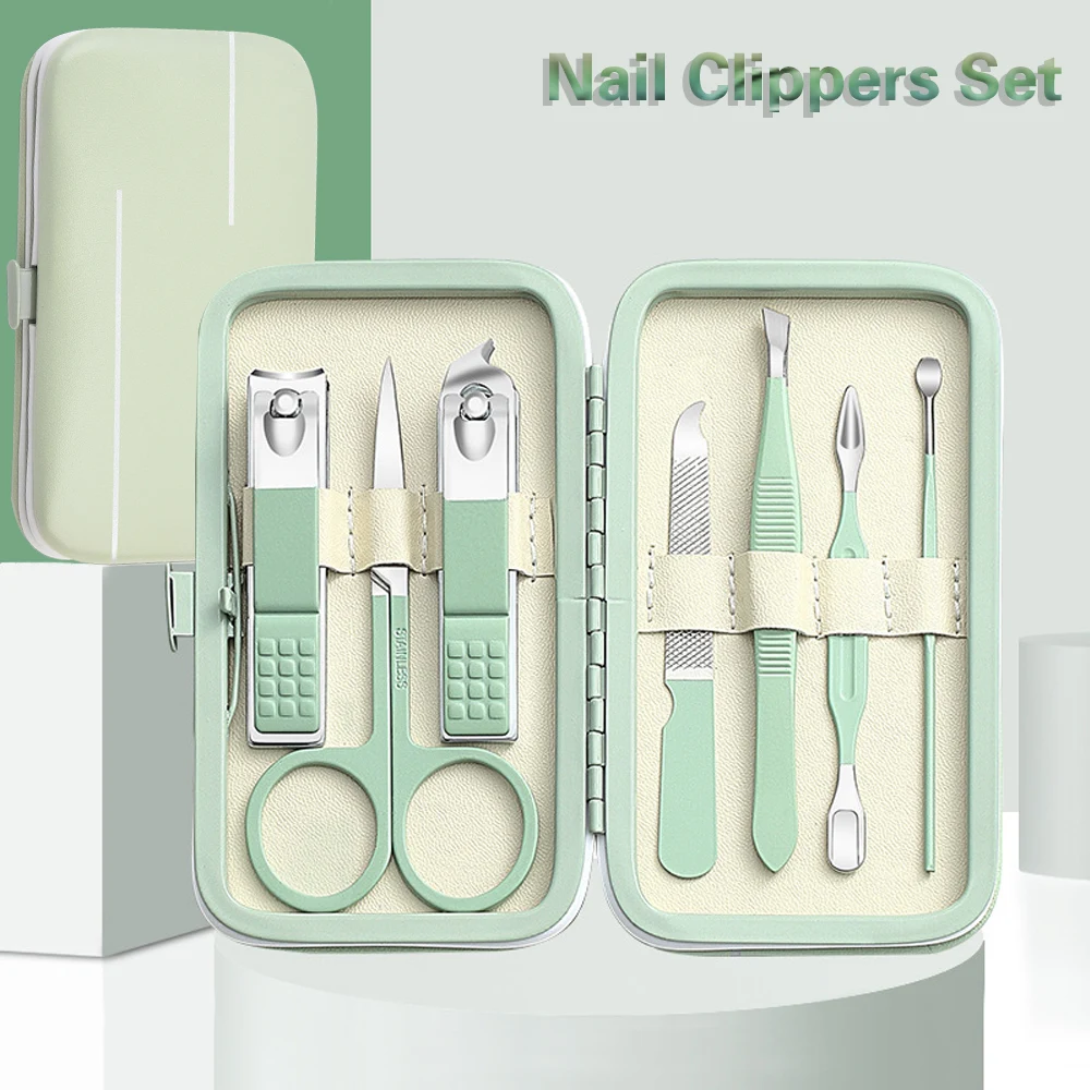 

7Pcs Nail Clipper Set Scissors Manicure Cutters Household Stainless Steel Ear Spoon Dead Skin Pliers Pedicure Nail Scissors Tool