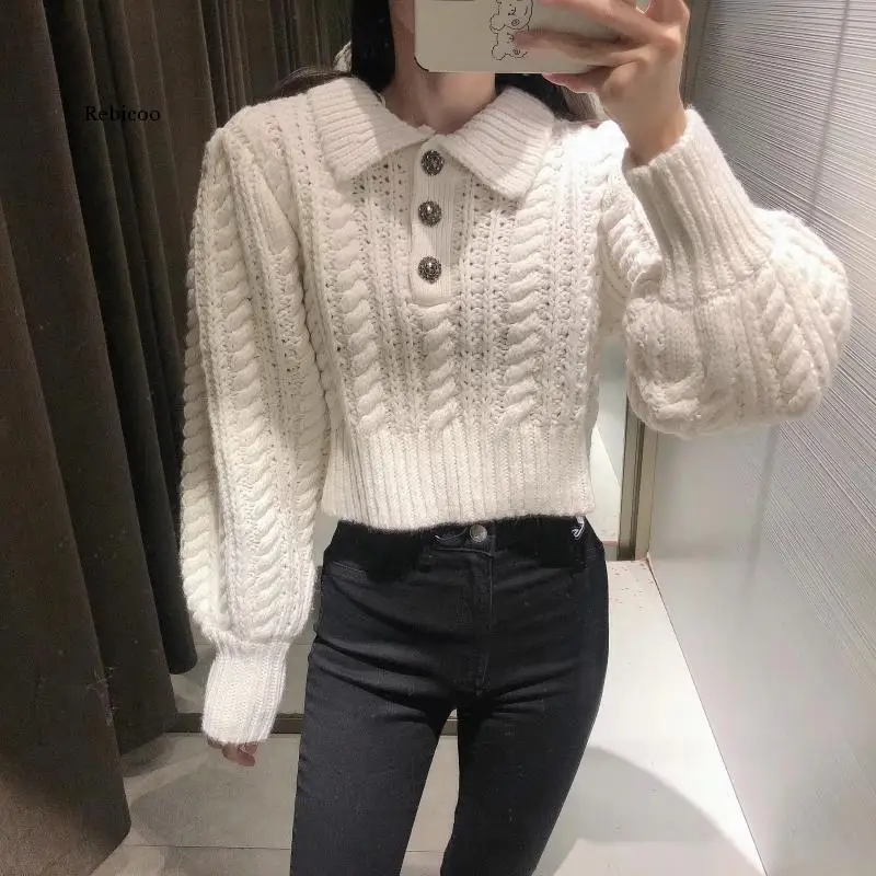 Autumn Women's Casual Wool Sweater Women Fashion Accessories Button Thick Knitted Sweater Chic Ladies Short Pullover Tops
Autumn Women's Casual Wool Sweater Women Fashion Accessories Button Thick Knitted Sweater Chic Ladies Short Pullover Tops