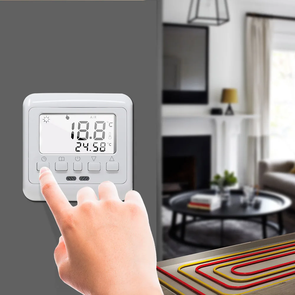 LCD Display Floor Heating Room Thermostat For Temperature Controller Weekly Programming Anti-Jamming Thermostat White Backlight
LCD Display Floor Heating Room Thermostat For Temperature Controller Weekly Programming Anti-Jamming Thermostat White Backlight