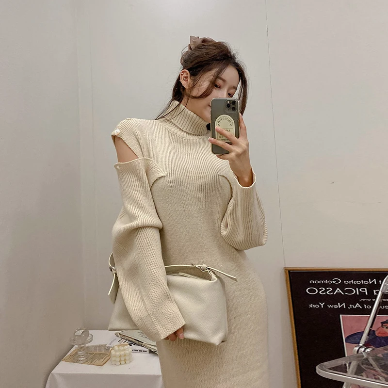Solid Knitted Long Dress Women Autumn Winter Turtleneck Long Sleeve Sweater Dress Lady Split Loose Casual Dress Vestidos
Solid Knitted Long Dress Women Autumn Winter Turtleneck Long Sleeve Sweater Dress Lady Split Loose Casual Dress Vestidos