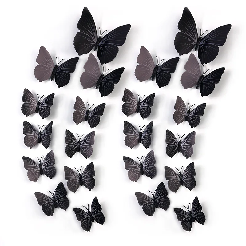 12PVC Black Decorative Butterflies On The Wall Stickers Home Decor Living Room Bedroom Door Sticker Decoration Accessories | Дом и сад