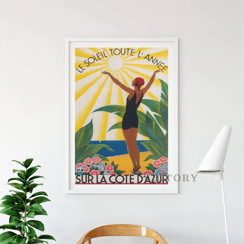 

Sur La Cote D' Azur France Print Vintage Travel Poster Colorful Wall Art Canvas Painting French Riviera Broders Home Wall Decor