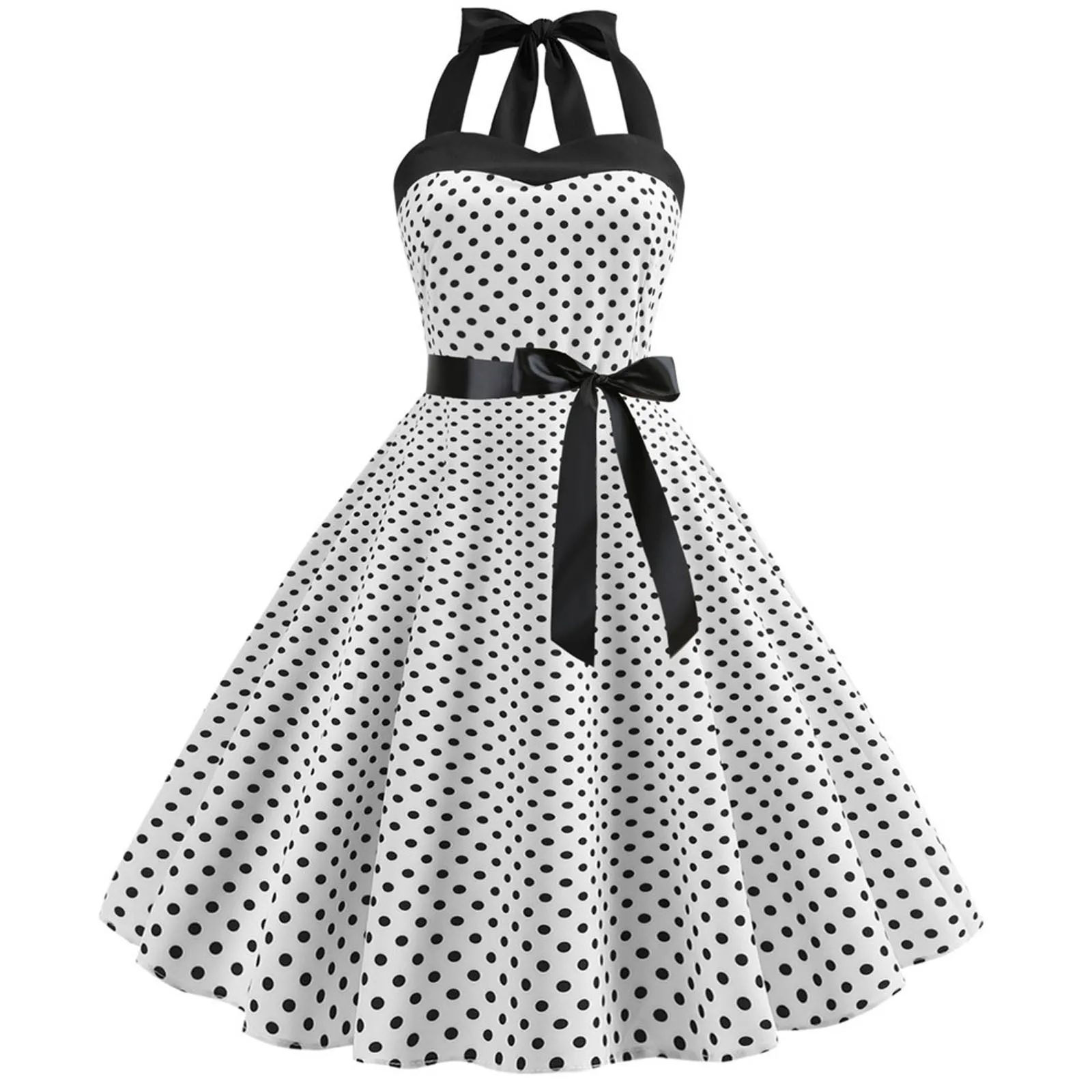 Fashion Womens A Line Flare Vintage Dress Halter BowKnot Prom Swing Short Sleeve Polka Dot Printing Party Dress Autumn
Fashion Womens A Line Flare Vintage Dress Halter BowKnot Prom Swing Short Sleeve Polka Dot Printing Party Dress Autumn