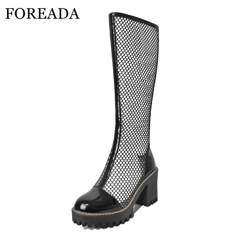 FOREADA Punk Style Shoes Woman Genuine Leather Platform Boots Block High Heels Knee High Boots Round Toe Sexy Casual Shoes Black
FOREADA Punk Style Shoes Woman Genuine Leather Platform Boots Block High Heels Knee High Boots Round Toe Sexy Casual Shoes Black