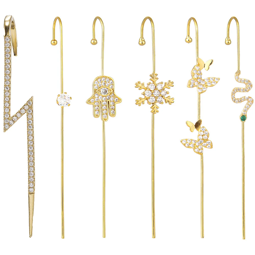 Creative Piercing Jewelry Earrings Copper Inlaid Zircon Gold-Plated Earrings around the Auricle Slash Ear Hanging jewelry
Creative Piercing Jewelry Earrings Copper Inlaid Zircon Gold-Plated Earrings around the Auricle Slash Ear Hanging jewelry