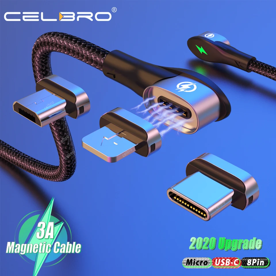 3A 90 Degree Magnetic Cable Fast Charge Usb C QC3.0 Micro Type Magnet Charging Cabo 2m for Samsung Note 20 S20 | Мобильные телефоны