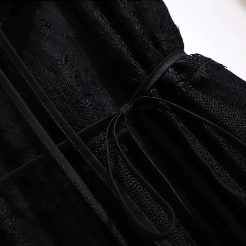 Lace Stitching Women Dresses Summer Vintage Black Hollow Out Patchwork V Neck Short Sleeve Elastic Waist Plus Size Clothing
Lace Stitching Women Dresses Summer Vintage Black Hollow Out Patchwork V Neck Short Sleeve Elastic Waist Plus Size Clothing