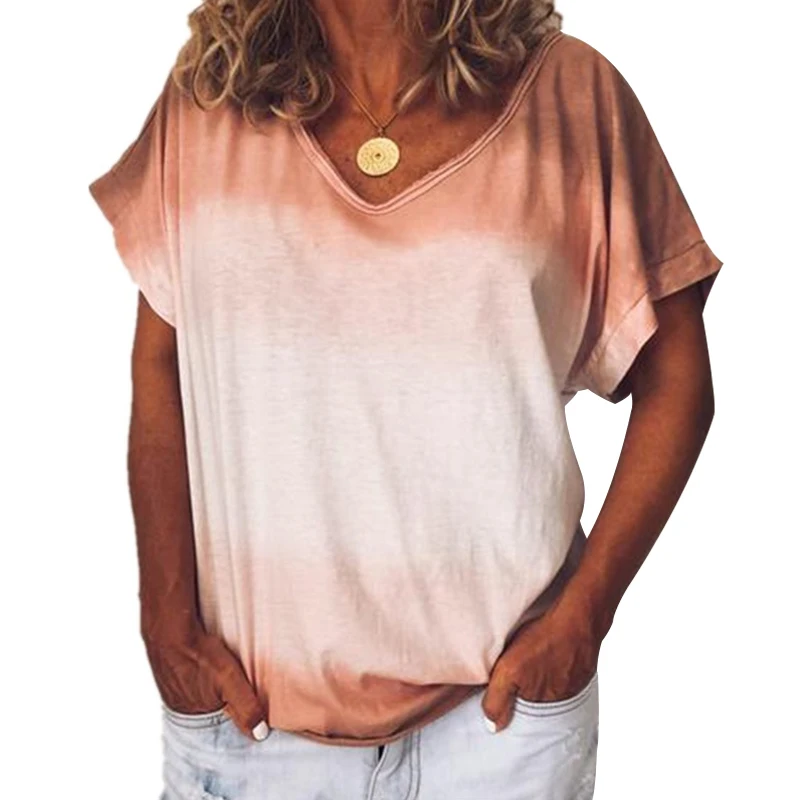 Fashion Women Gradient T-shirt Ladies Short Sleeve V-Neck Tees Casual Top Pullovers Female Streetwear Tshirt Loose T-shirt
Fashion Women Gradient T-shirt Ladies Short Sleeve V-Neck Tees Casual Top Pullovers Female Streetwear Tshirt Loose T-shirt