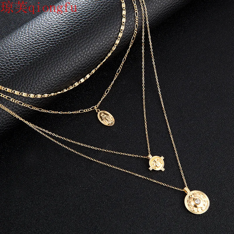 2021 fashion jewelry retro style boho style oval round piece portrait cross alloy multi-layer long ladies necklace money amulet
2021 fashion jewelry retro style boho style oval round piece portrait cross alloy multi-layer long ladies necklace money amulet