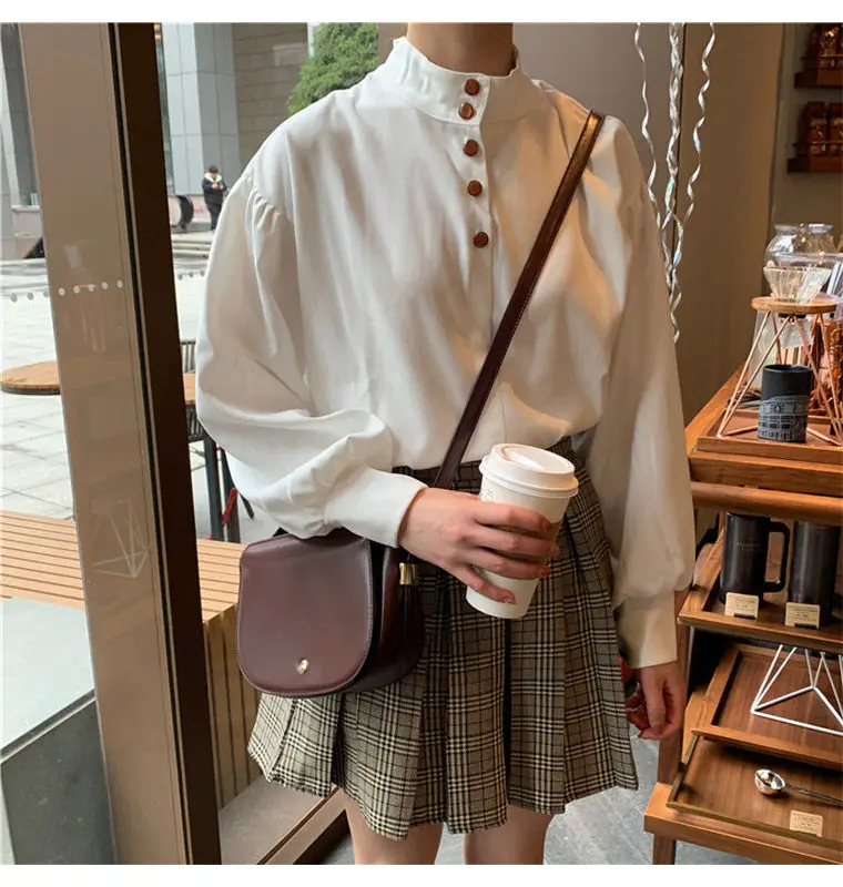 Shirts Women Stand Neck Female Shirt Tops Solid Simple Basic Thin Button Long Puff Sleeve Retro Loose Casual Stylish Ulzzang
Shirts Women Stand Neck Female Shirt Tops Solid Simple Basic Thin Button Long Puff Sleeve Retro Loose Casual Stylish Ulzzang